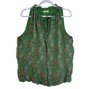 Max Studio Green Floral Ruffle Neck Sleeveless Boho Blouse 2704Y30